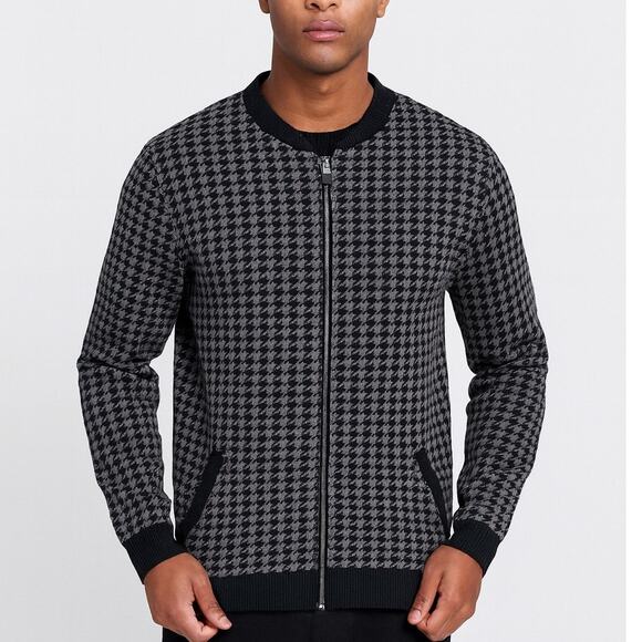 ASOS Houndstooth Sweater Jacket Black Gray - Picture 1 of 8
